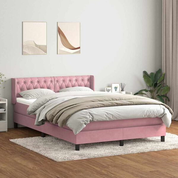 vidaXL Boxspring met matras fluweel roze 140x210 cm
