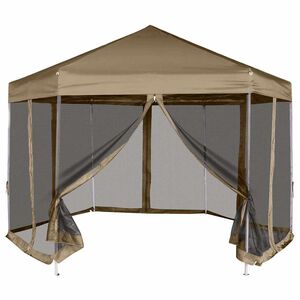 vidaXL Partytent met wanden zeshoekig 3,6x3,1 m taupe 220 g/m&sup2;