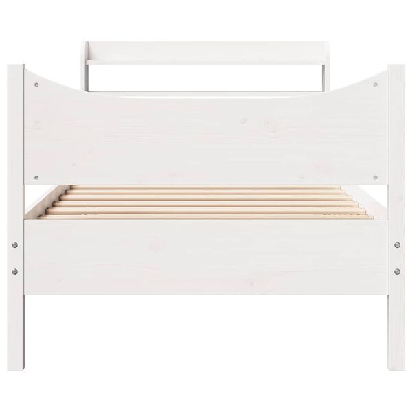 vidaXL Bedframe met hoofdbord massief grenenhout wit 75x190 cm
