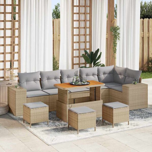 vidaXL Tuin Sofa Set 10 pcs Beige en Licht Grijs poly rattan