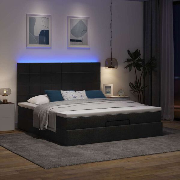 vidaXL Ottoman bed met matras en LED's 180x200cm stof zwart
