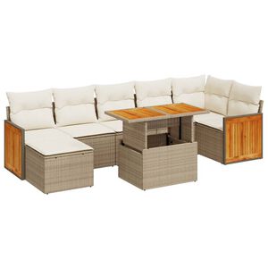vidaXL 8-delige Loungeset met kussens poly rattan acacia beige