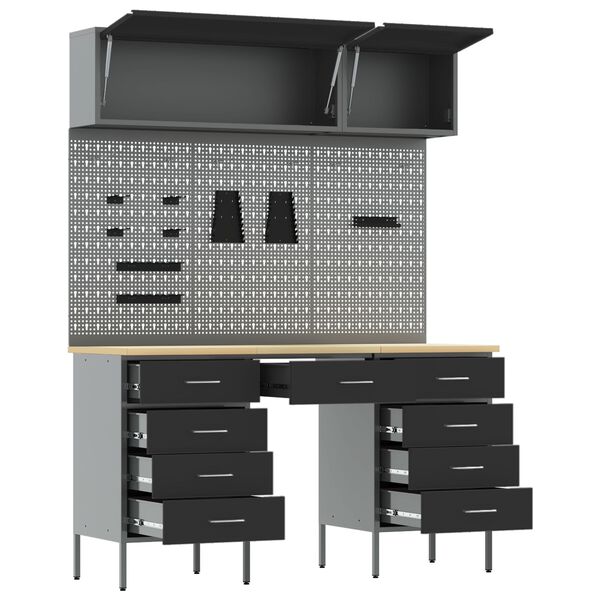 vidaXL Werk Cabinet met lade met opslag 8 pcs Zwart 150 x 55 x 200 cm