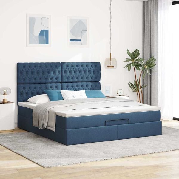 vidaXL Ottoman bed met matras en LED's 180x200cm stof blauw