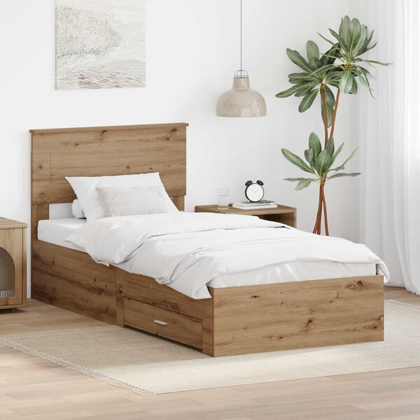 vidaXL Bedframe met hoofdeinde Artisan Eiken 90 x 200 cm Bewerkt hout
