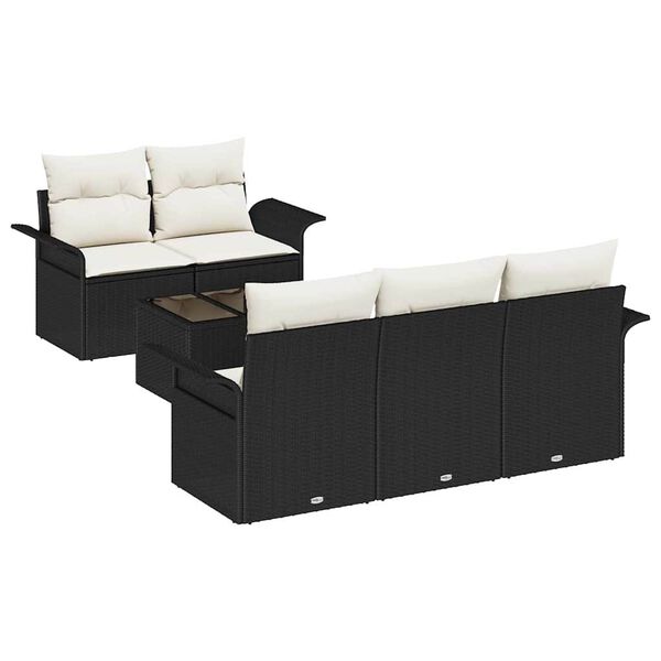 vidaXL Bankstel met kussen 6 pcs Zwart poly rattan