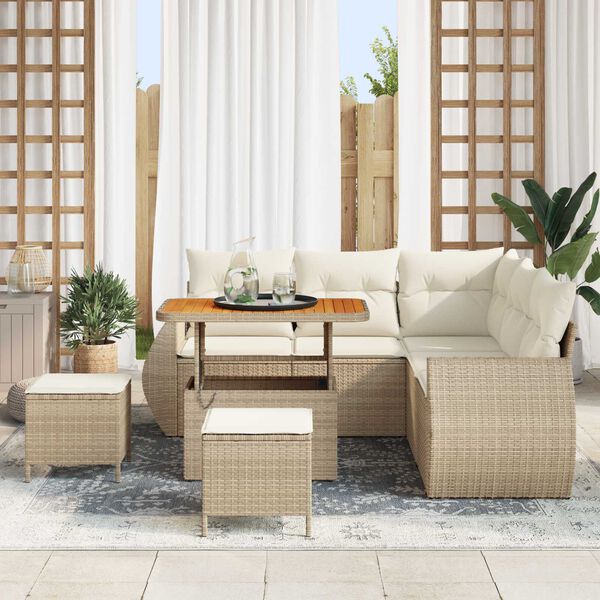 vidaXL Tuinbankenset 8 pcs Beige poly rattan