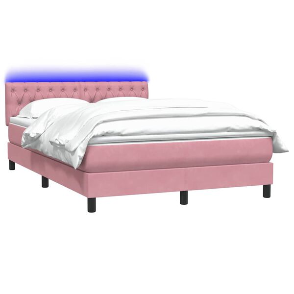 vidaXL Boxspring met matras en LED fluweel roze 140x210 cm