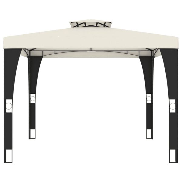 vidaXL Prieel met dubbel dak 2,98x2,98 m staal cr&egrave;mekleurig