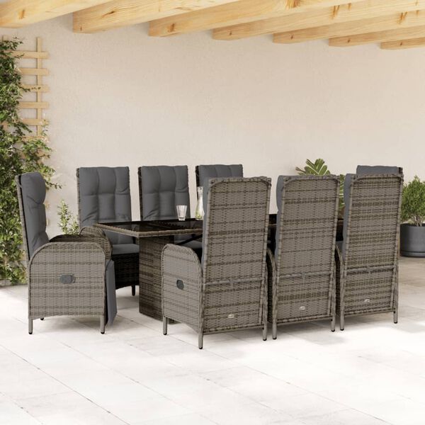 vidaXL 9-delige Tuinset met kussens poly rattan grijs