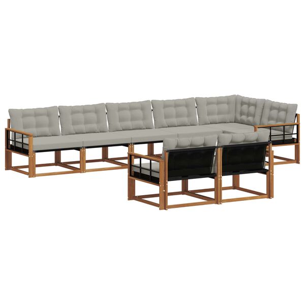 vidaXL Buiten bankenset met kussen 8 pcs Natuurlijk en Lichtgrijs