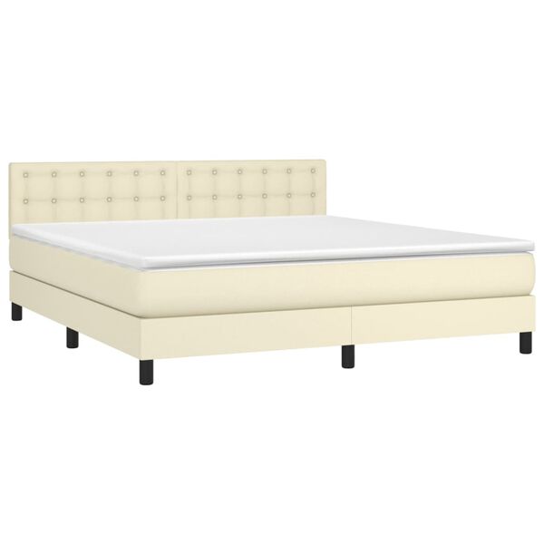 vidaXL Boxspring met matras en LED kunstleer cr&egrave;mekleurig 180x200 cm