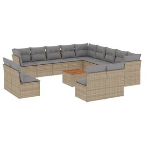 vidaXL 14-delige Loungeset met kussens poly rattan gemengd beige