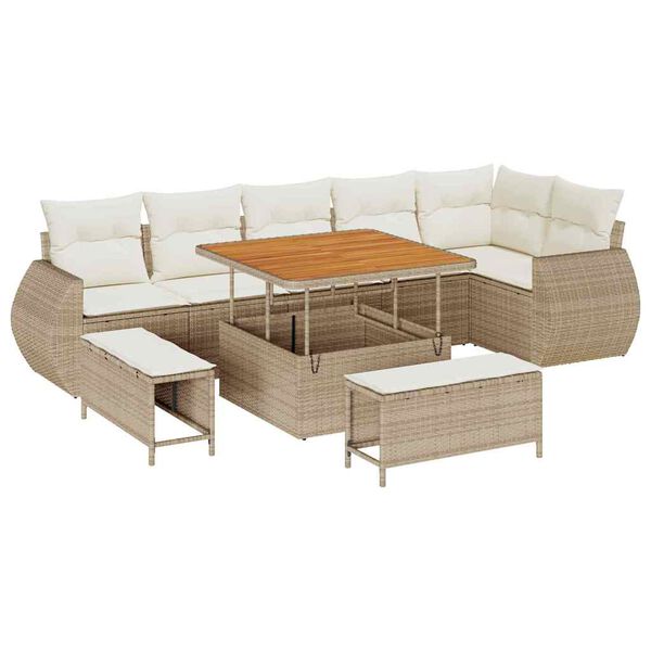vidaXL Tuin Sofa Set met kussen met opslag 9 pcs beige en cr&egrave;mekleurig