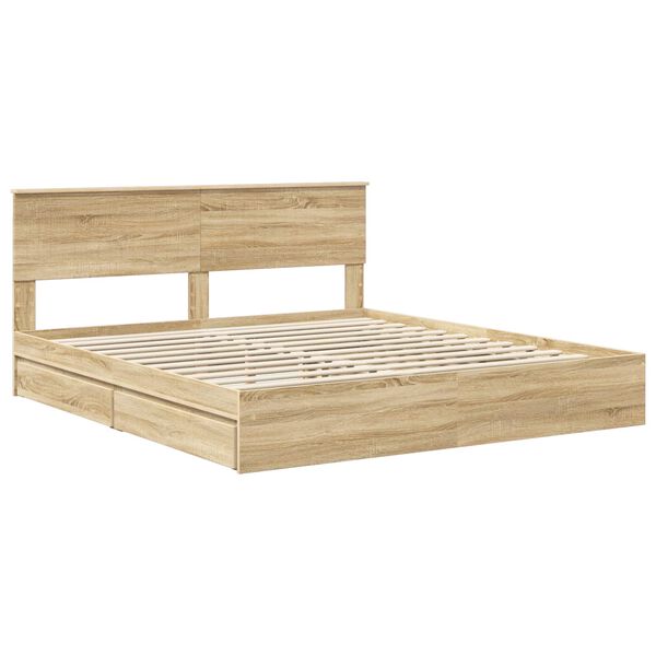 vidaXL Opslag bed met lade Sonoma Eiken 180 x 200 cm Bewerkt hout