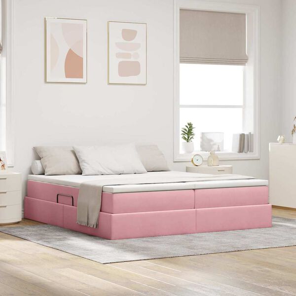vidaXL Opbergbed met matras met matras Roze 200 x 200 cm Fluweel