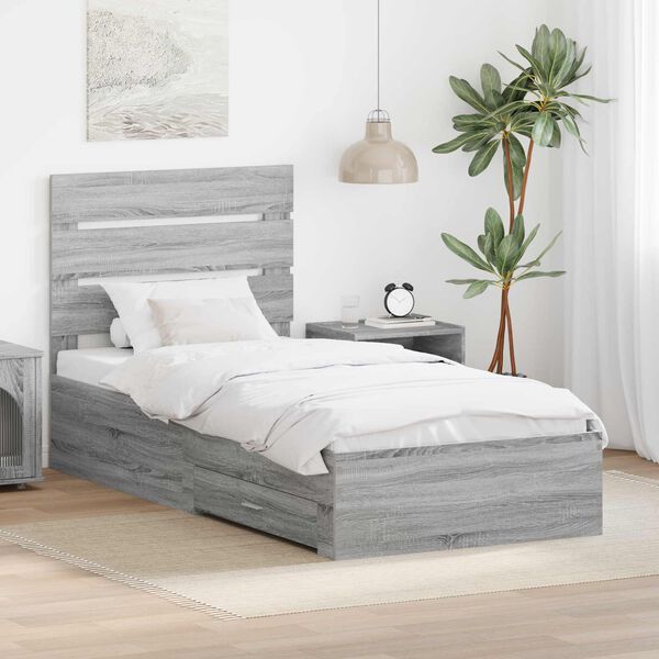 vidaXL Bedframe Grijs Sonoma en Zilver 75 x 190 cm Bewerkt hout