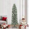 vidaXL Kunstmatige slanke kerstboom met 300 LED Groen en Wit 210 cm