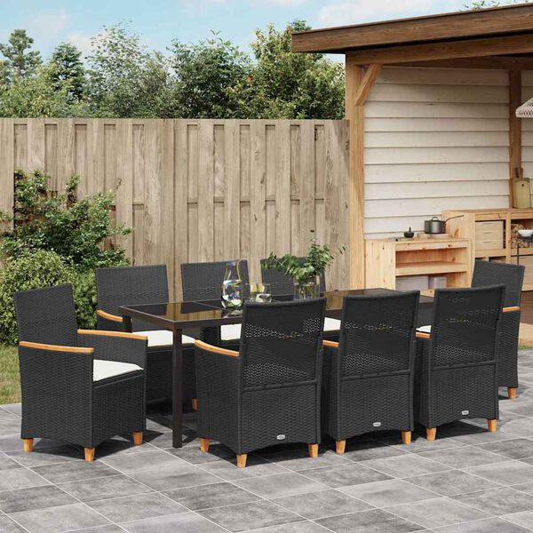 vidaXL Tuin Eetset 9 pcs Zwart poly rattan