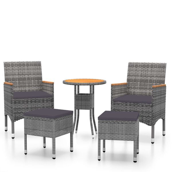 vidaXL 5-delige Loungeset poly rattan grijs