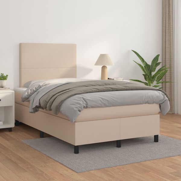 vidaXL Boxspring met matras kunstleer cappuccinokleurig 120x200 cm