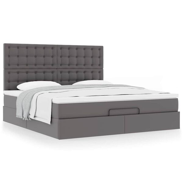 vidaXL Ottoman bed met matras 160x200cm kunstleer grijs