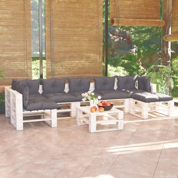 vidaXL 8-delige Loungeset met kussens pallet grenenhout