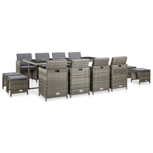 vidaXL 13-delige Tuinset met kussens poly rattan grijs