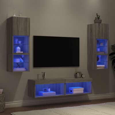 vidaXL 6-delige Tv-wandmeubelset met LED grijs sonoma eikenkleurig