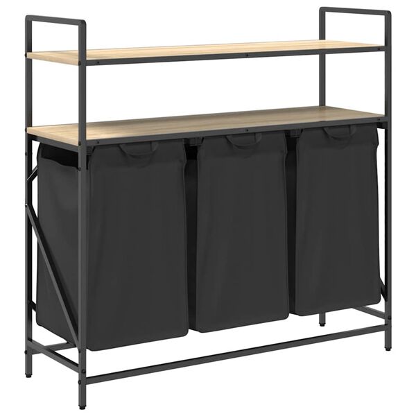 vidaXL Wasmand 3 vakken met planken sonoma eikenkleurig