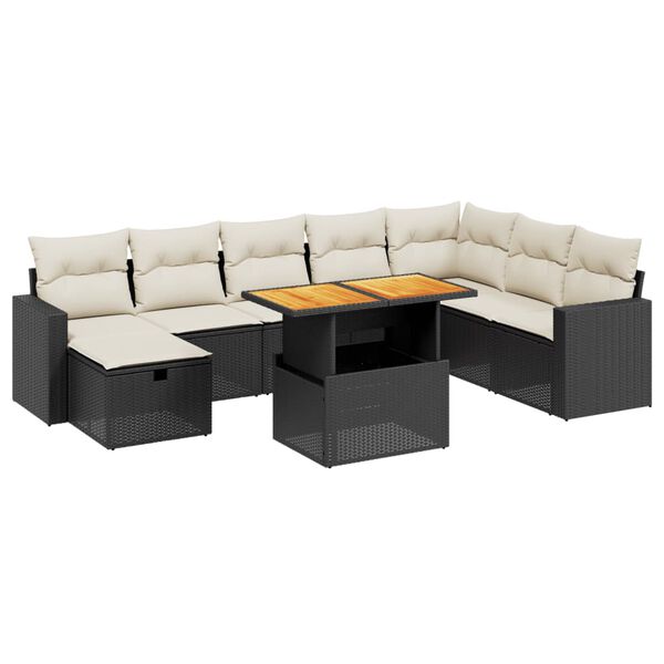 vidaXL 9-delige Loungeset met kussens poly rattan zwart
