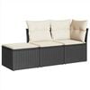 vidaXL 3-delige Loungeset met kussens poly rattan zwart