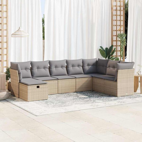 vidaXL 8-delige Loungeset met kussens poly rattan beige
