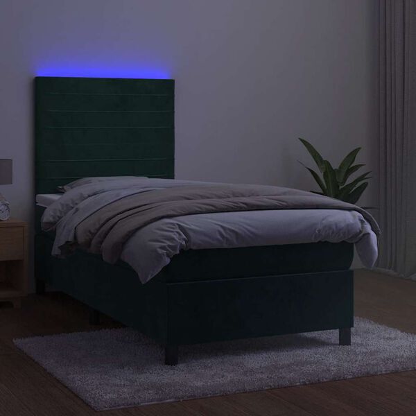 vidaXL Boxspring met matras en LED fluweel donkergroen 90x190 cm