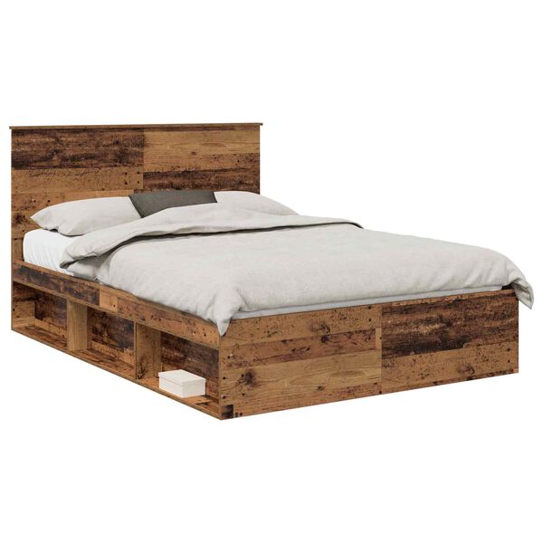 vidaXL Bedframe met hoofdeinde Oudhout 140 x 190 cm Massief grenenhout