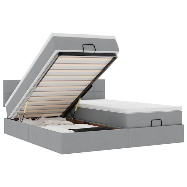 vidaXL Ottoman bed met matrassen en LED's 200x200cm stof lichtgrijs