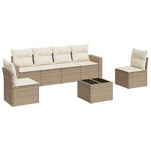 vidaXL 7-delige Loungeset met kussens poly rattan beige