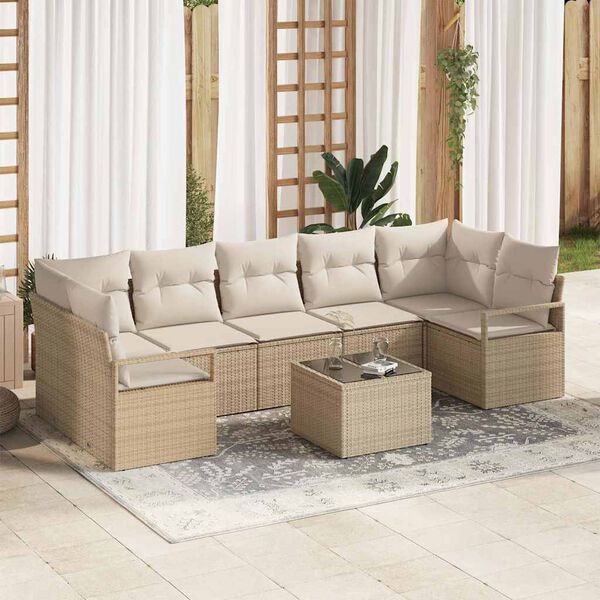 vidaXL Tuin Sofa Set 8 pcs Beige en Cr&egrave;me Poly rattan, staal en glas