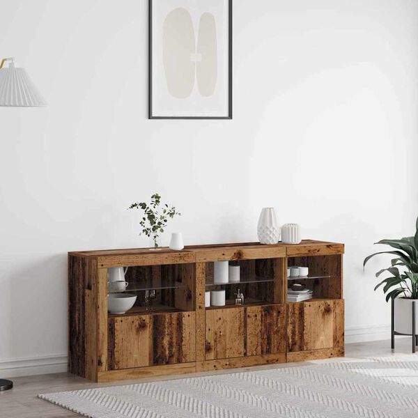 vidaXL LED Sideboard Oudhout 162 x 37 x 67 cm Bewerkt hout
