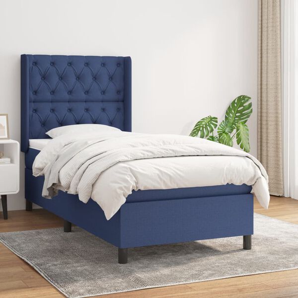 vidaXL Boxspring met matras stof blauw 80x200 cm