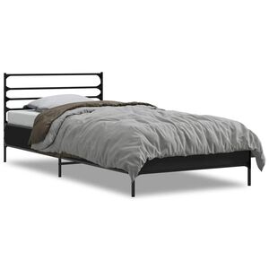 vidaXL Bedframe bewerkt hout en metaal zwart 100x200 cm