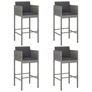 vidaXL Barkrukken 4 st met kussens poly rattan grijs