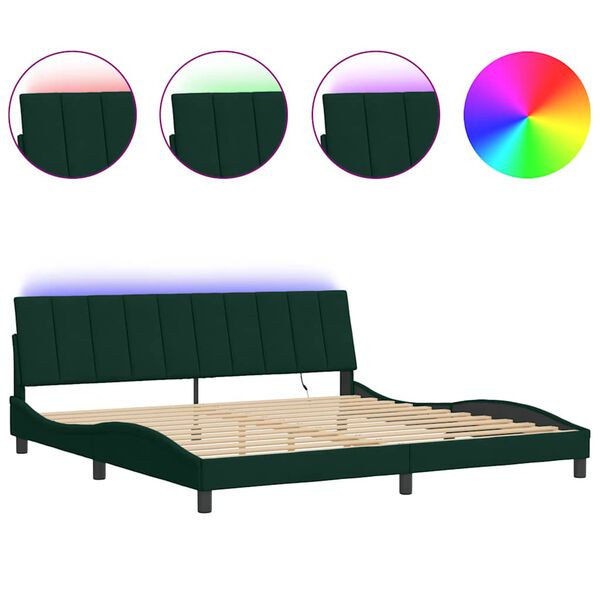 vidaXL Bedframe met LED zonder matras "Hanko" fluweel donkergroen 200x200 cm