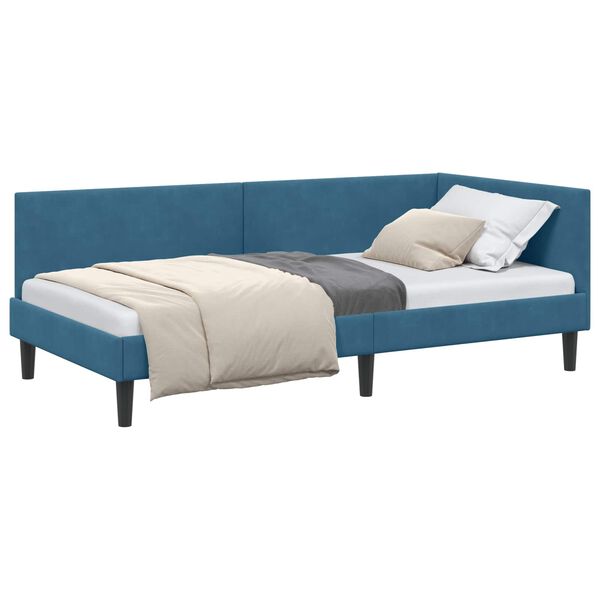 vidaXL Hoekbedframe Blauw 90 cm x 190 cm VelvetenPlywood