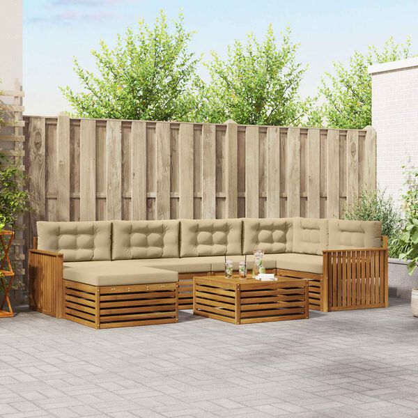 vidaXL Buiten bankenset met kussen 7 pcs Natuurlijk en Beige