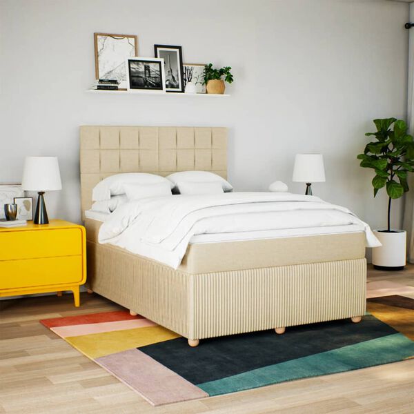 vidaXL Boxspring met matras stof cr&egrave;mekleurig 140x190 cm