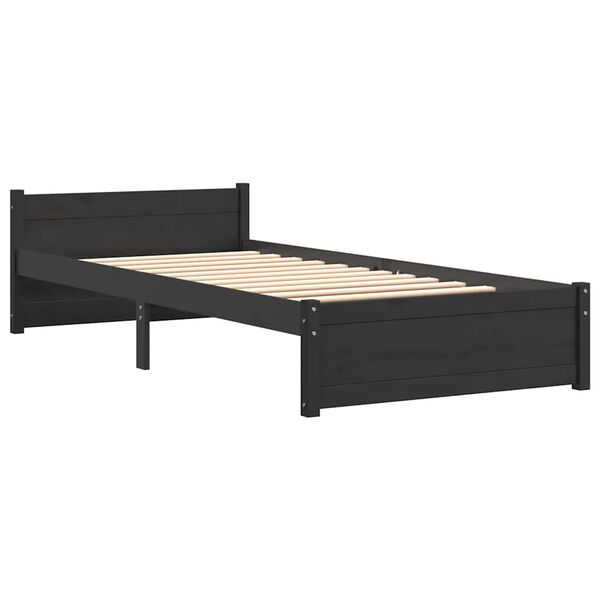 vidaXL Bedframe massief hout zwart 75x190 cm