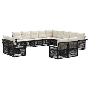vidaXL Tuinbankenset 13 pcs Zwart en Cream Wit poly rattan