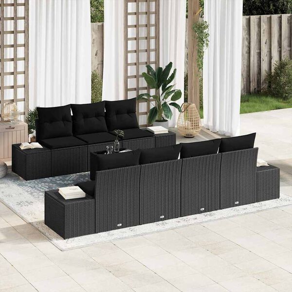 vidaXL Tuin Sofa Set met kussen met opslag 8 pcs Zwart poly rattan