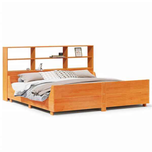 vidaXL Bed met boekenkast zonder matras hout wasbruin 180x200 cm